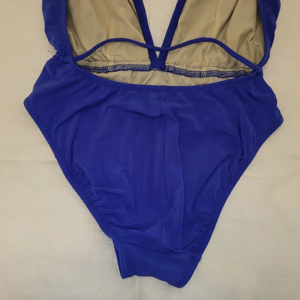 Unbranded Blue Violet Deep Plunging V-neck Halter One Piece Swim Suit - S/M - Picture 5 of 8